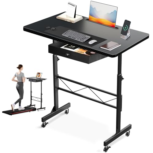 GTPLAYER Small Mobile Standing Desk, 32In Wide Adjustable Height Stand Up Desk for Home Office,...