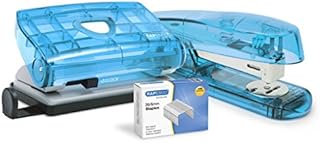 C38050AS Rapesco C38050AS 810-P Hole Punch and Puffa Stapler with 1000 Staples, Random Sea-Thru Blue or Green