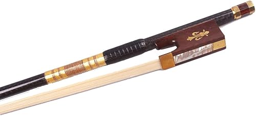 4/4 Full Size Violin Bow Carbon Fiber Bows AAA Grade Mongolian Straight Bow Hair Snake Wood Frog Bow (White Bow hair)