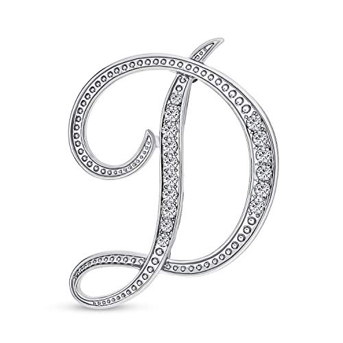 Image of Bling Jewelry Large Statement ABC Pave Crystal Cursive Script Monogram Letters Alphabet Initial Scarf Lapel Pin Brooch For Teen Women Rose, Yellow Gold Silver Plated