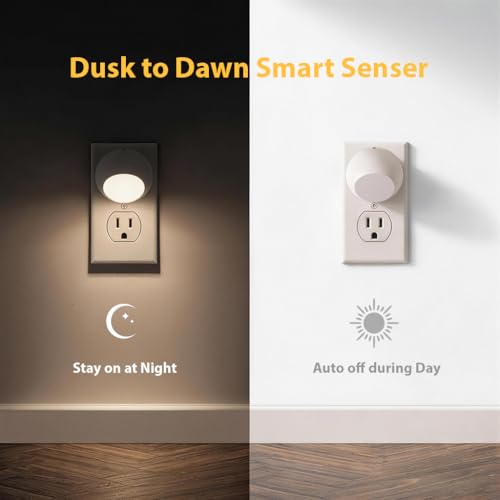 Image of Mini LED Night Light Plug-in Smart Sensor Directional Lamp with 360 Rotating Head Auto Dusk to Dawn Lighting Energy Saving Pet Friendly Wall Light