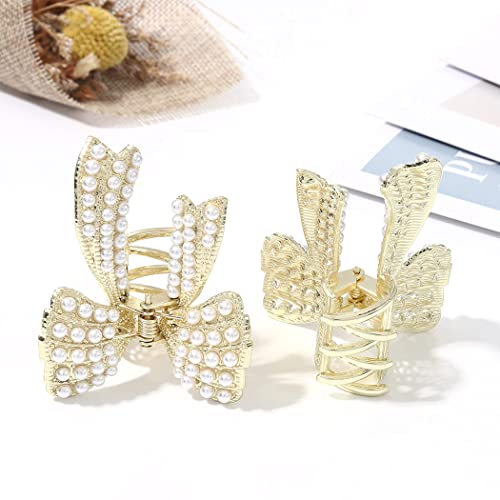 Brinie Pearl Hair Claw Clamps Gold Metal Hair Claw Clips Bowknot Hair Styling Clips Non Slip Jaw Hair Clamps Hair Accessories For Women And Girls (Pack Of 2) #TOP1