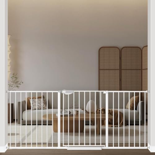 Image of WAOWAO Triple Lock Baby Gate 68.11-75.98 inch Extra Wide Metal 30 inch Tall White