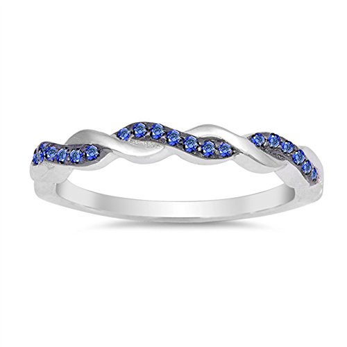 Blue Simulated Sapphire Stackable Thin Knot Ring .925 Sterling Silver Band Size 11