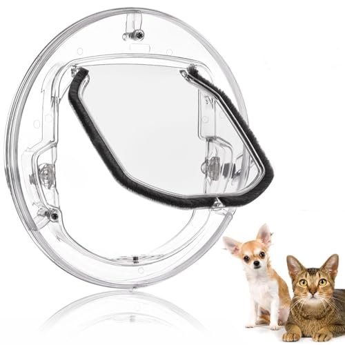 Nicoone Clear Cat Flap,Pet Door Transparent 4-Way Locking for Cats & Small Dogs,Round Cat Flap with Door Liner Kit for Sliding Glass Door,Glass Window,Screen Window