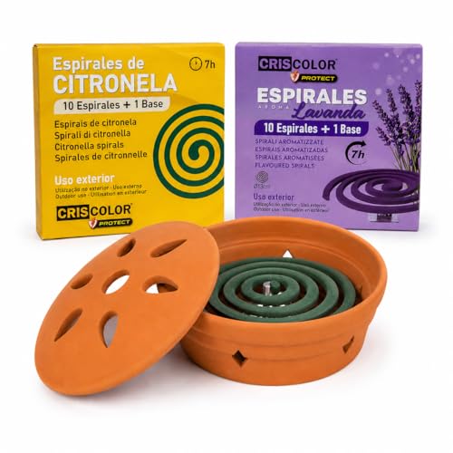 Kit Terraza Antimosquitos Mixto Espirales Citronela Lavanda + Quemador Cerámica Terracota – 20 Espirales 7h – Antimosquitos Exterior Jardín — imagen 1