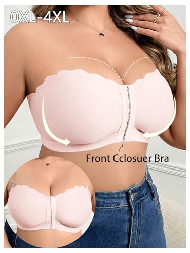 Image of MakeMeChic Women's Plus Size Strapless Bras Front Closure Half Push Up Bra Bandeau Wireless Bralette for Large Bust
