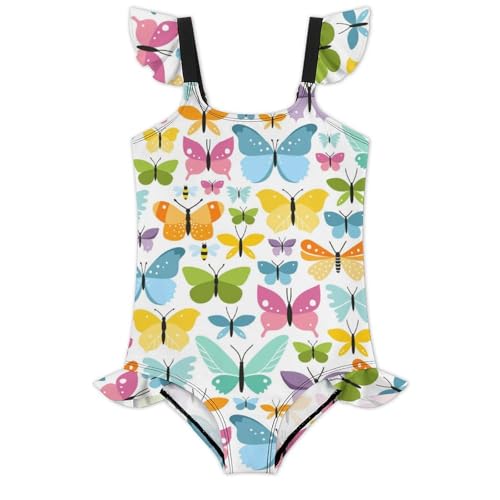Image of Girls One Piece Swimsuit Cute Alpacas Hearts Stars Ruffles Swimwear Bathing Suits 3-12 Years