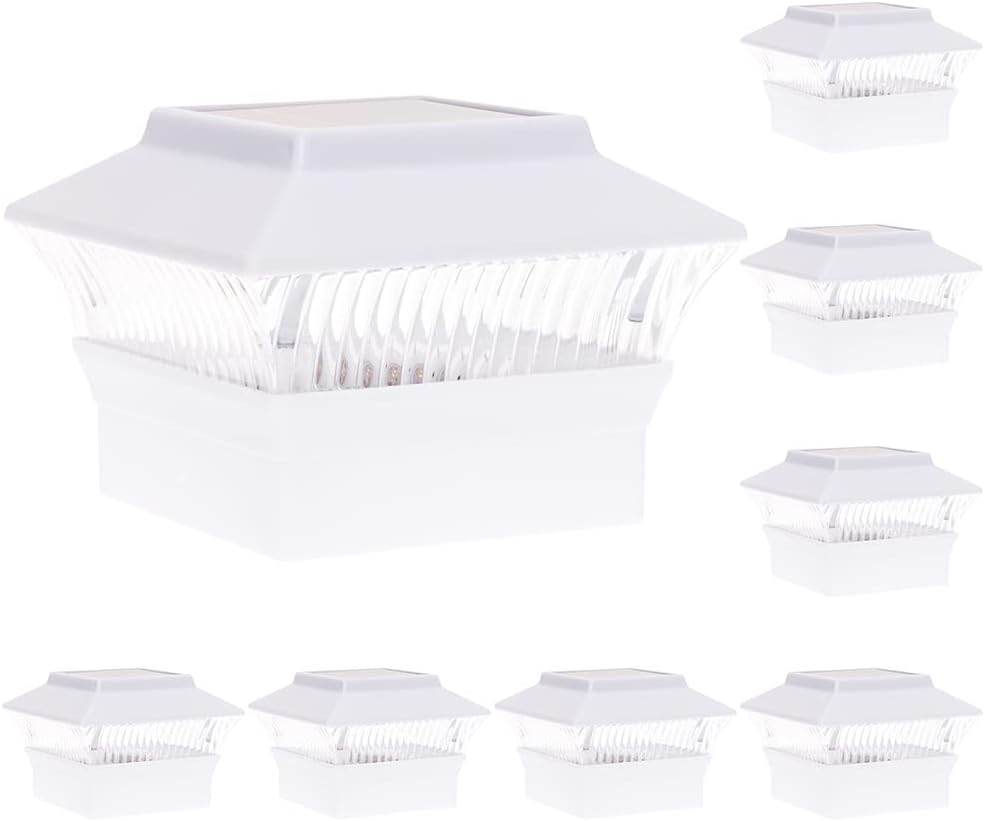GreenLighting Standard #2 4x4 Solar Post Cap Lights - 4x4 Post Caps for Vinyl PVC Fence Solar Post Lights Outdoor Waterproof - Solar Deck Post Lights (White, 8 Pack)
