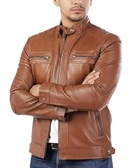 Quilted Tan Leather Biker Jacket