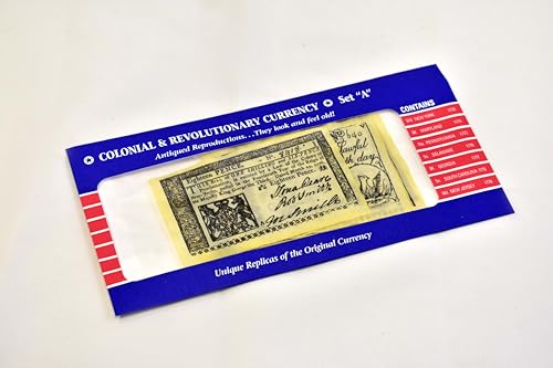 Our Amendments - Colonial and Revolutionary Currency Set A, Authentic Parchment Replica Bank Notes in Envelope- 7 Replica Bills from 1700's Included