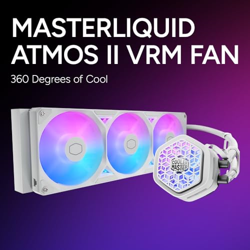 Cooler Master Ventilateur VRM ML 360 Atmos II VRM ARGB - Refroidisseur liquide pour processeur - Blanc - Prend en charge les dernières prises LGA1851, LGA1700, AM5, AM4 - Pompe à profil ultra-bas