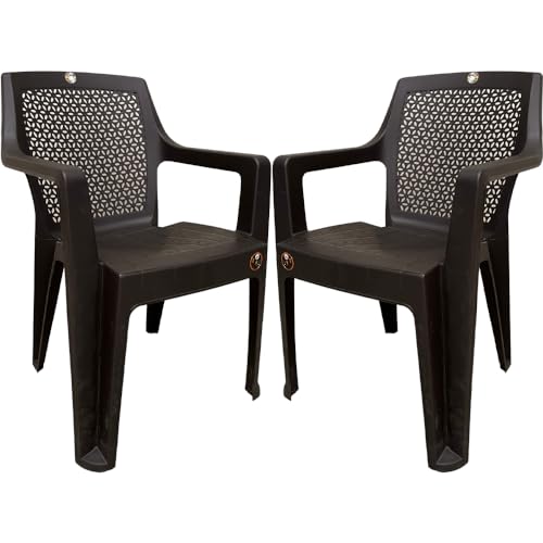 Image of SkyGlamour Cello Sonet Armrest Chair | Living Room, Office, Garden, Indoor & Outdoor Use | Brown Plastic Chair Set of 2