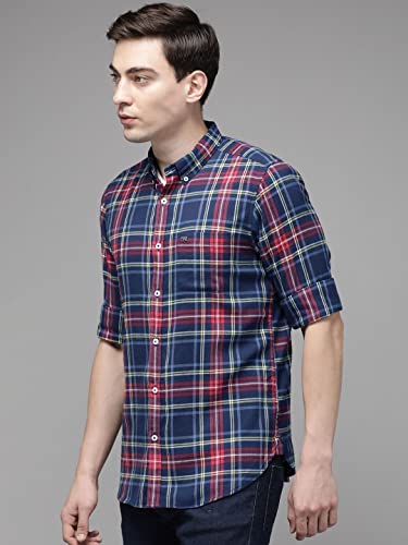 Image of THE BEAR HOUSE Men's Cotton Slim Flannel Button-Down Casual Shirt |Blue |3XL |TBH-INCLINE-BL-3XL |