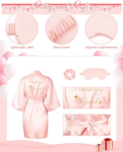 Neer 21 Pcs Women Birthday Party Robe Set Queen Squad Kimono Satin Bathrobes with Eye Mask and Scrunchie for Birthday2