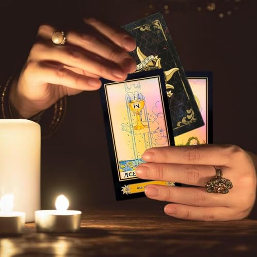 Image of PATPAT 78Pcs Tarot Card Deck Set, Aesthetic Illustration Design with Iridescent Finish, Beginner Tarot Cards Enthusiasts Friendly with Guidebook, Decorative Divination Tablecloth