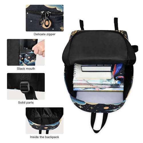 Backpack Lunch Bag Set Blue Cloud Moon Print, Big Storage Travel Backpacks with Insulated Lunch Box for Office Hiking Picnic3