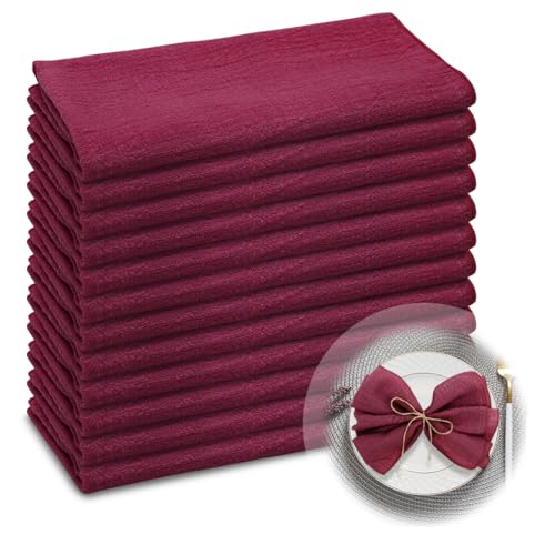 RANJIMA Servilletas de Tela, 42x42cm 100% Algodón Servilletas de Tela Rústicas Grandes para Navidad Cumpleaños Bodas Bautismo Decoración de Mesa Paquete de 12Pcs,Burdeos
