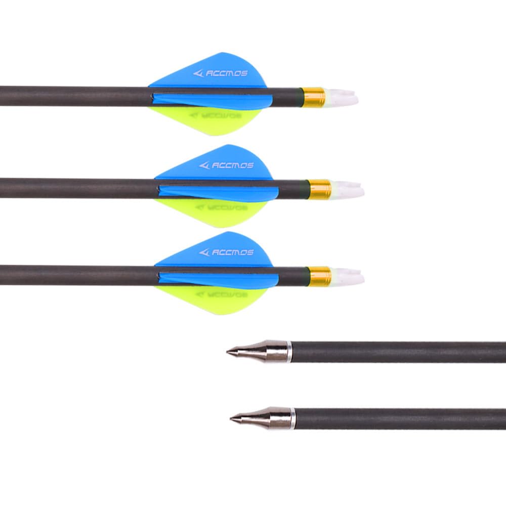 6/12pc Longitud Personalizada Flechas de Carbono 300/350/400/500/600/700/800 Spine Punta Extraíble 2" Pluma de Plástico Flecha de Puntería Flecha de Caza para Arco Recurvo Arco Compuesto Tiro con Arco