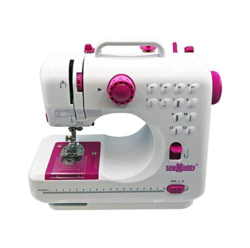 Sew Mighty, Mighty Multi Sewing Machine - Multifunctional Machine with 12 Preprogrammed Stitches, Dual Speed, Forward & Reverse, Battery & AC Power with Foot Pedal