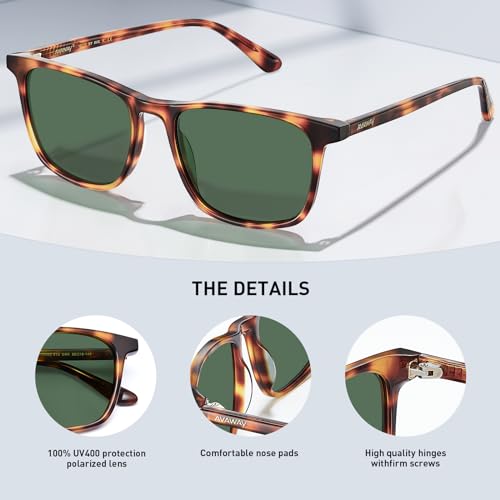 Image of AVAWAY Acetate Polarized Sunglasses for Men, UV400 Protection Fashion Retro Cool Square Frame Driving Fishing Sun Glasses