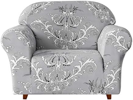 TIKAMI 1-Piece Sofa Slipcovers Spandex Printed Stretch Couch Covers Floral Anti-Slip Furniture Protector for Living Room(Small,Gray)