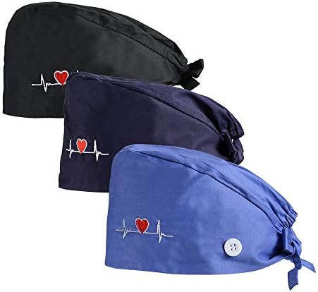 3Pcs Gourd-Shaped Working Caps with Button Adjustable Bouffant Hats Headwear - Women/Men