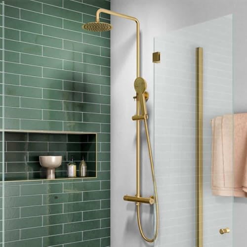 Dual Head Brushed Brass Thermostatic Shower | Brushed Brass | Thermostatic Shower | Dual Function | Twin Head