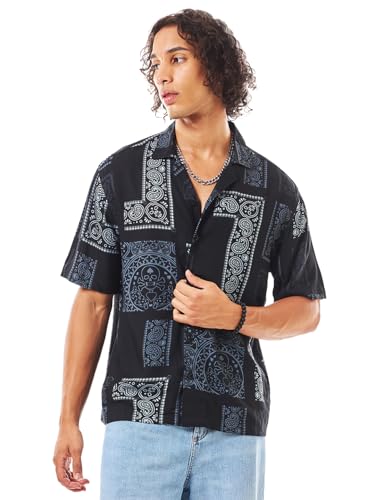 Chemise en rayonne imprimée style décontracté avec manches mi-longues