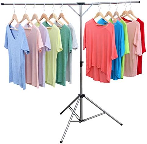 exilot Foldable Portable Space Saving Clothes Drying Rack, Heavy Duty Stainless Steel Laundry Drying Racks, Adjustable High Capacity Garment Rack, with Windproof Hooks.