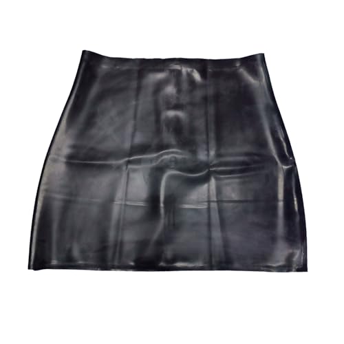Latex Fashion Bleistiftrock Schwarz,Gummi Minirock mit Reißverschluss Hinten für Damen,Themenclub Kostüm L