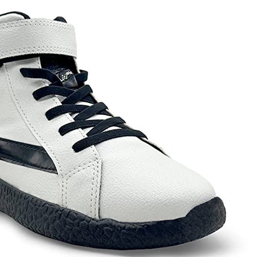 Image of KazarMax Boys and Girls Black shimmer K Logo Patch Ankle Length Shoes in White Color-11 Kids UK