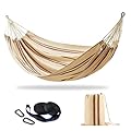 CHULIM Brazilian Double Hammock with Tree Straps,Extra Large 94x63IN,2 Persons Hammock for Backyard Patio Outdoor and Indoor,450lbs Weight Capacity,Soft Woven Cotton Fabric - Beige Brown Stripe