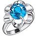 Skcess Bague Fiancaille Femme Or Blanc Plaqué, Bague Elegante Bleu Clair Fleur Zircone Cubique Bague de Femme Taille 54