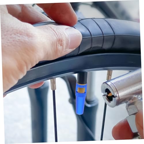 8 piezas tapas de válvula para bicicleta de aleación de aluminio color azul con diseño perforado para mejor flujo de aire miniatura 5