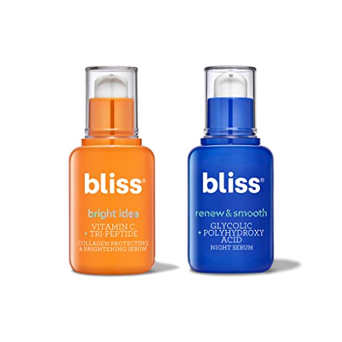 Bliss Daytime Nighttime Serum Duo: Bright Idea Vitamin C + Tri-Peptide Brightening Serum And Renew + Smooth Glycolic + Polyhydroxy Acid Night Serum #TOP7