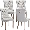 Beige Linen Dining Chairs Set of 4 Kitchen Dining Room Chairs Set of 4 Tufted Dining Chairs Upholstered Wood Legs Beige White 4pcs