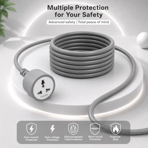 Image of Rapoo E02 2M Heavy Duty Power Extension Cord| 2500W 10A 3-Pin Plug with Child Safety Door| Single Outlet Wire Extender| Fire Retardant| Short-Circuit Protection| All-Season Indoor /Outdoor Use (Grey)