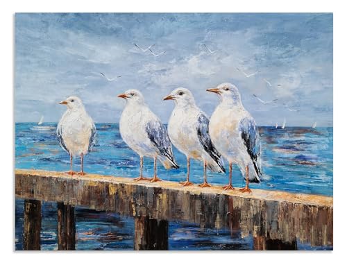 NdcSkyArt Seagull Canvas Wall Art - Hand Painted Beach Paintings for Living Room, Bedroom, and Bathroom Décor