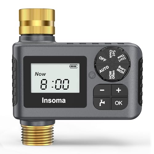 Water Timer with Brass Inlet and Outlet for Garden Hose, Hose Timers with Rain Delay/Manual/Auto Mode, Outdoor Sprinkler Timer for Drip Irrigation and Lawn Watering System, 1 Outlet by Insoma - Used condition - CA$33.30