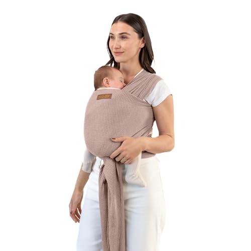Image of Moby Baby Wrap Carrier Waffle Knit for Newborns to Toddlers (8-33lbs), Infant Sling Carrier, Lightweight & Hands Free Design for Mom and Dad, Adjustable for All Body Types (Sandstone)