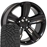 OE Wheels DG65 20 Inch Rims and Tires Fit Ram 1500 Style 5x139.7 20x9 Satin Black - Hollander 2453 - TerraMax RT 275/55-20 (Set of 4)