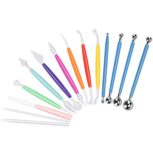 CODIRATO 14 Stück Fondant Modellierwerkzeug Polymer Clay Werkzeug Keramik Werkzeug mit 25 Funktionsteilen Ton Werkzeuge Modellier Set für Kuchen, Fondant, Torten, Kuchendekoration