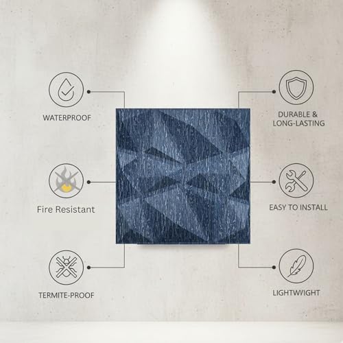 Image of Kayra Decor PVC Wall Panel - PVC Diamond Design, Electric Blue Color 19.7 inch X 19.7 inch (Pack of 12) - Covers 32.34 Sq. Ft.
