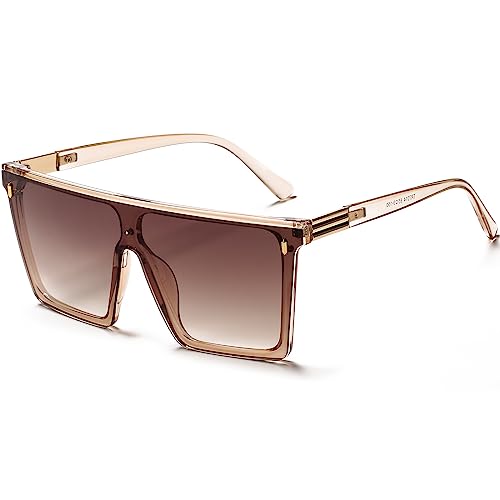 Square Oversized Sunglasses for Women Men Fashion Flat Top Trendy Big Frame Sunnies UV400 Black Shades