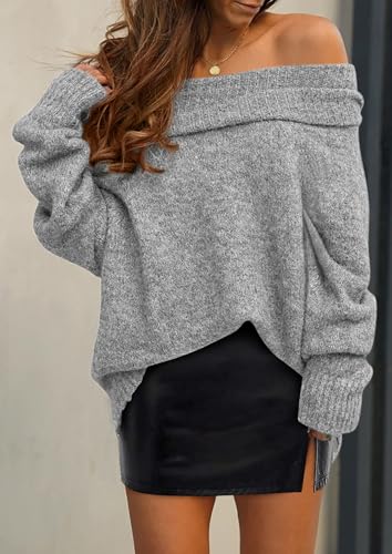 PRETTYGARDEN Women's Off The Shoulder Sweater Long Sleeve Tops 2025 Fall Loose Knit Pullover Sweaters Winter Clothes