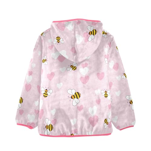 OTVEE Honey Bee Pink Hearts Kids Hoodie Jacket Fall Spring Full Zip Warm Outwear Coat2