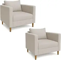 Poltronas Para Sala de Estar Cadeira Decorativa Luxo Kit 2 Poltrona Com Pé Palito Linho Grande (Linho Bege)