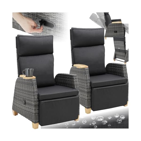 tectake Rattan Relaxsessel 2er-Set mit Liegefunktion