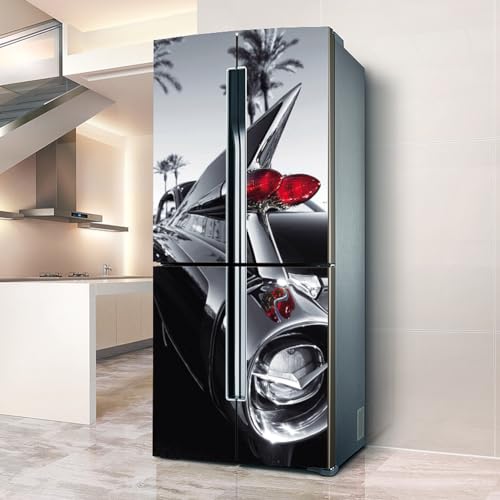 Targawerelax Fridge Wraps Kitchen Fridge Stickers Cover Full Doors, Fridge Sticker Full Covering Door Fridge Covers Skins Wall Stickers for Kitchen Decal, Silver Supercar